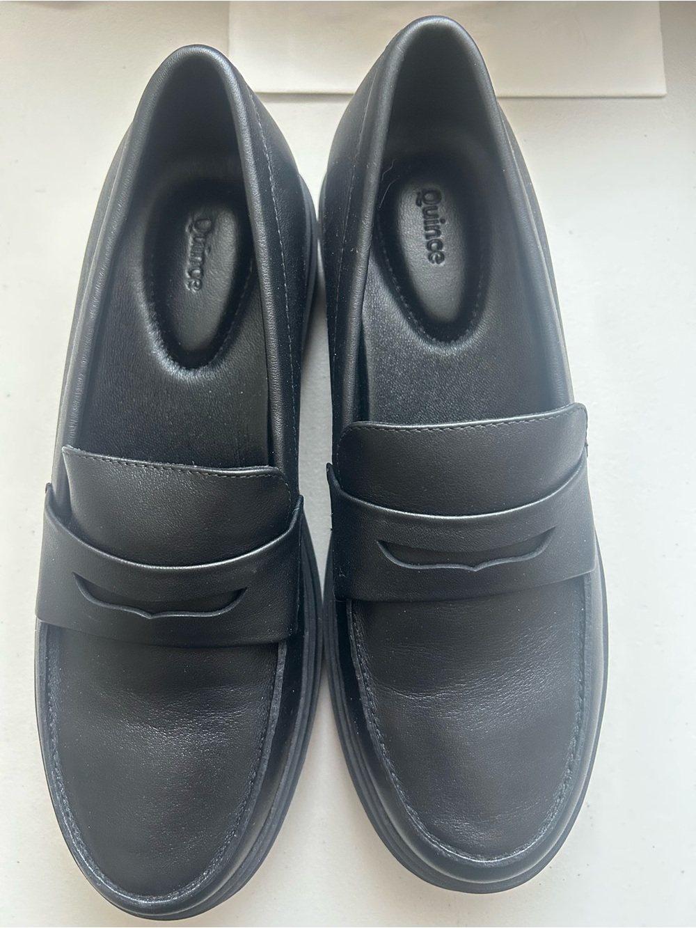 Quince Black Leather Penny Loafers 8.5